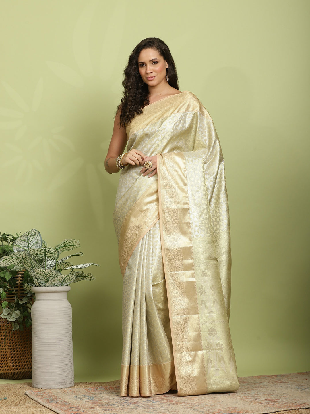 Beige Woven Design Art Silk Saree