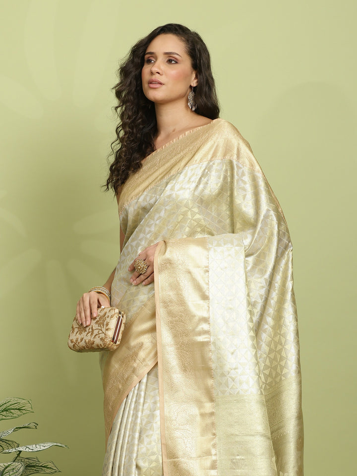 Beige Woven Design Art Silk Saree