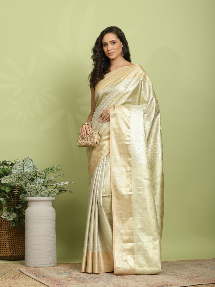 Beige Woven Design Art Silk Saree