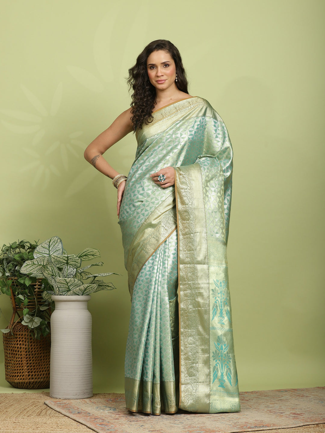Green Woven Design Art Silk Saree