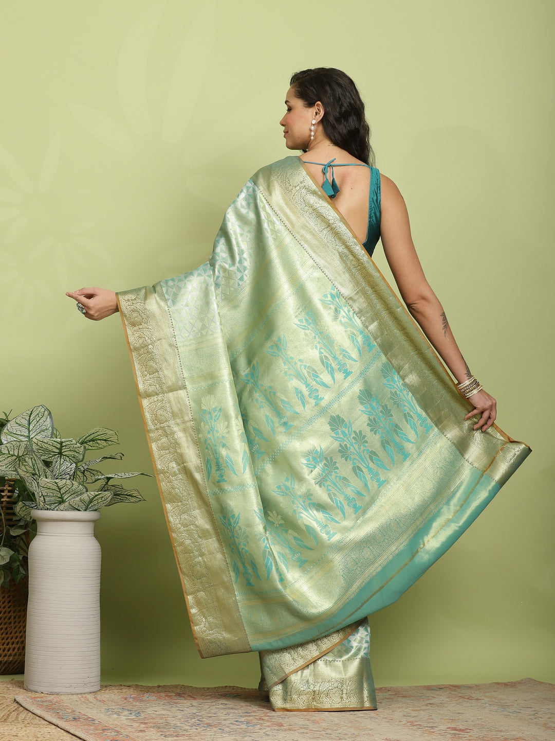 Green Woven Design Art Silk Saree