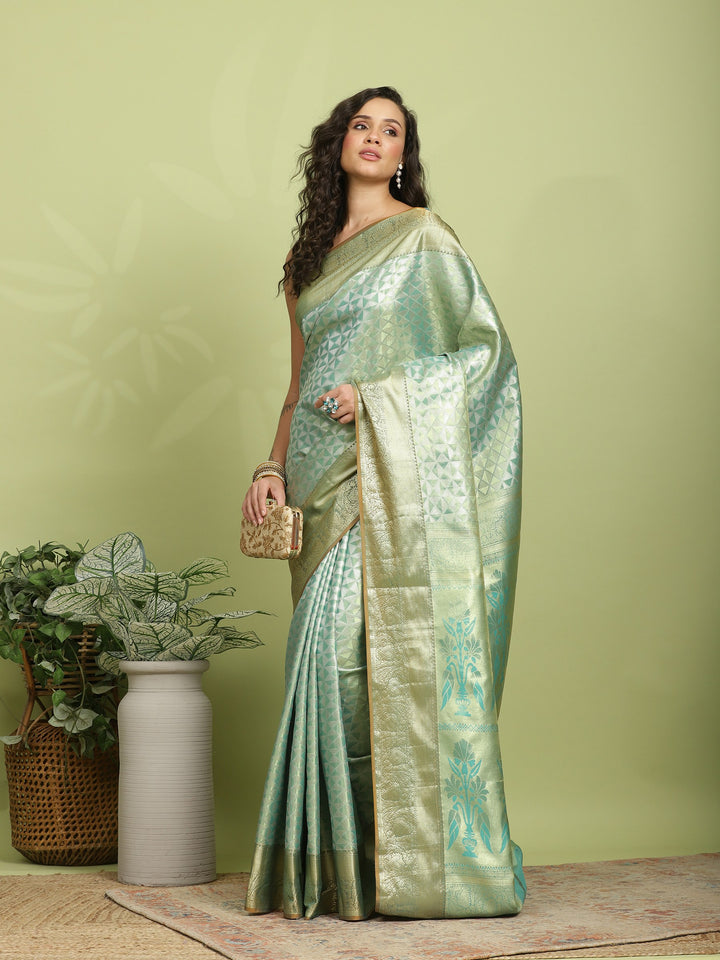 Green Woven Design Art Silk Saree