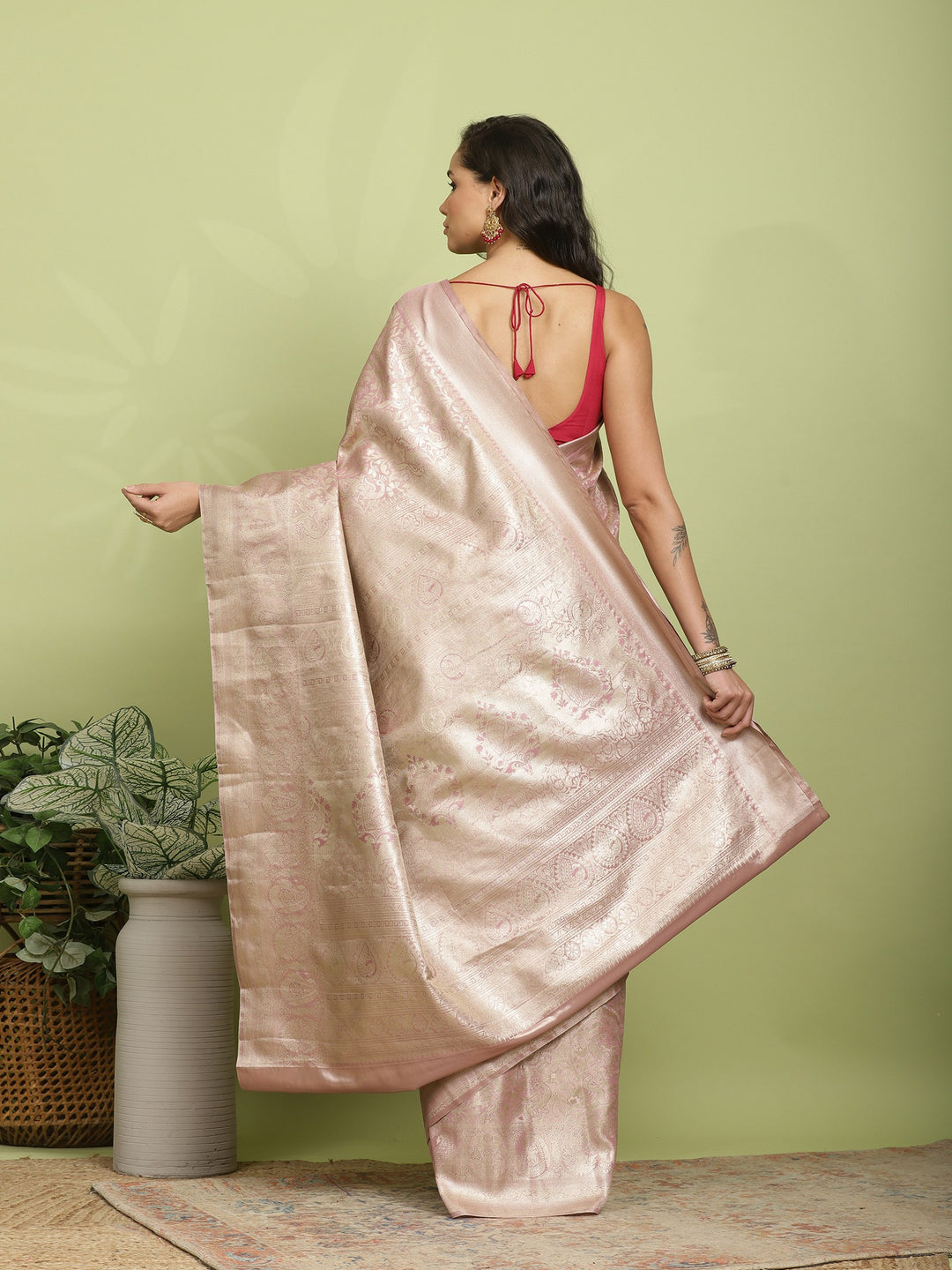 Dull Pink Woven Design Art Silk Saree