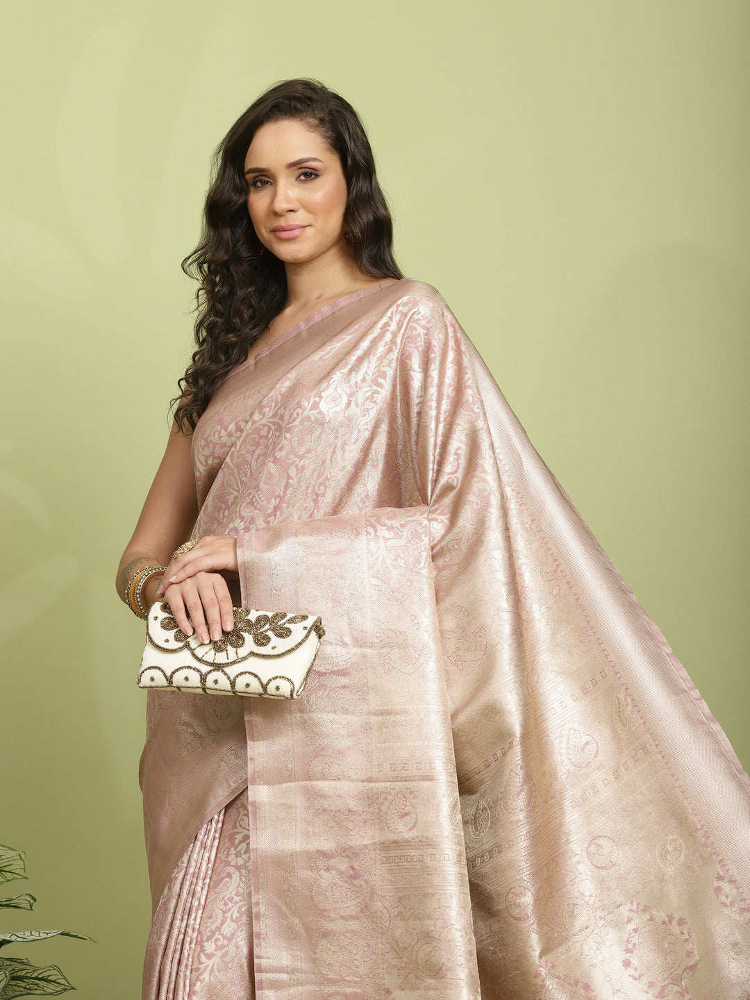 Dull Pink Woven Design Art Silk Saree