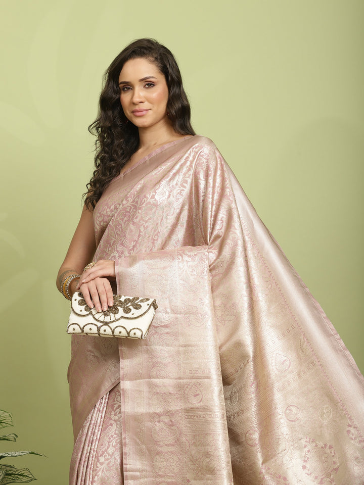 Dull Pink Woven Design Art Silk Saree