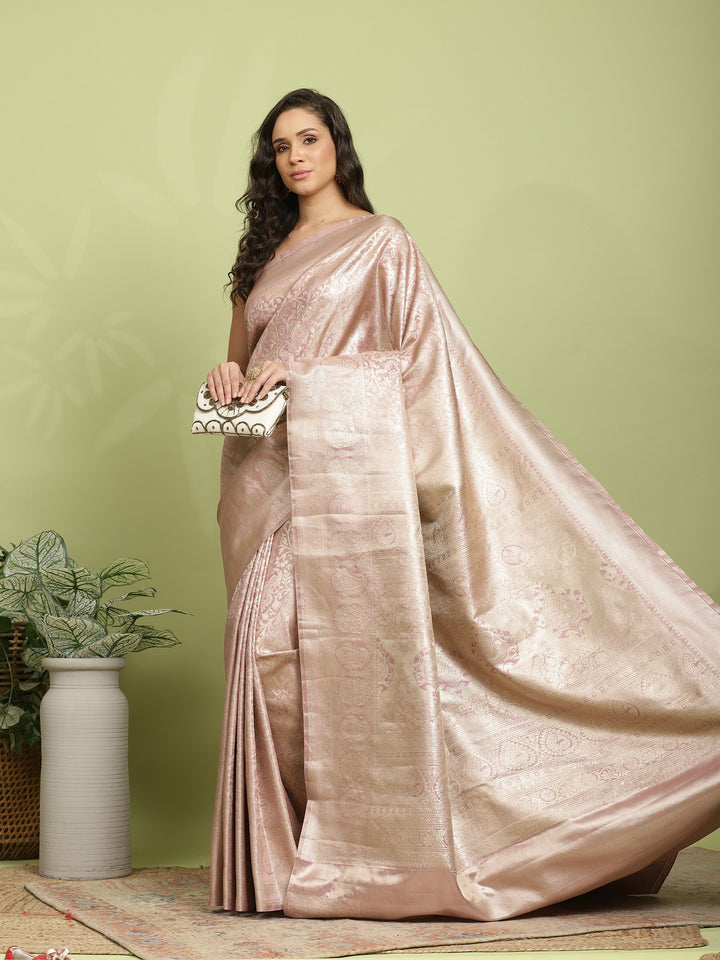 Dull Pink Woven Design Art Silk Saree
