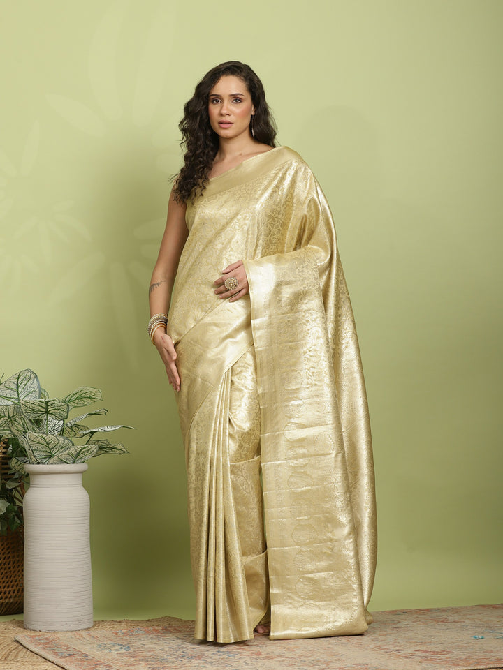 Golden Beige Woven Design Art Silk Saree