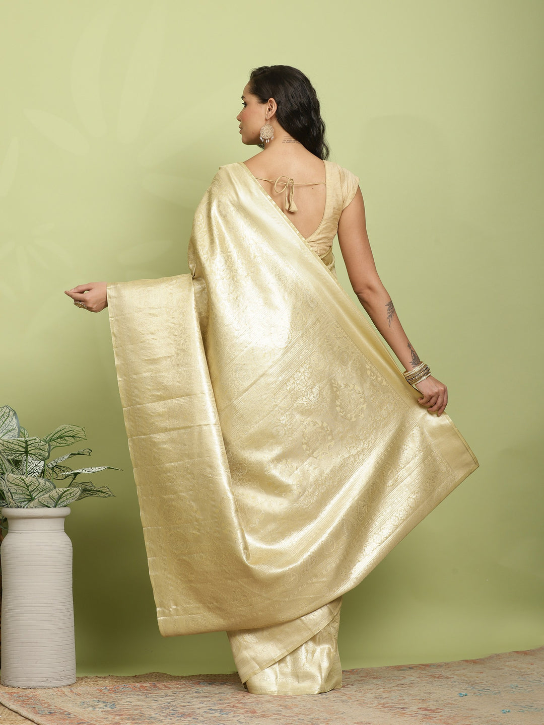 Beige Woven Design Art Silk Saree