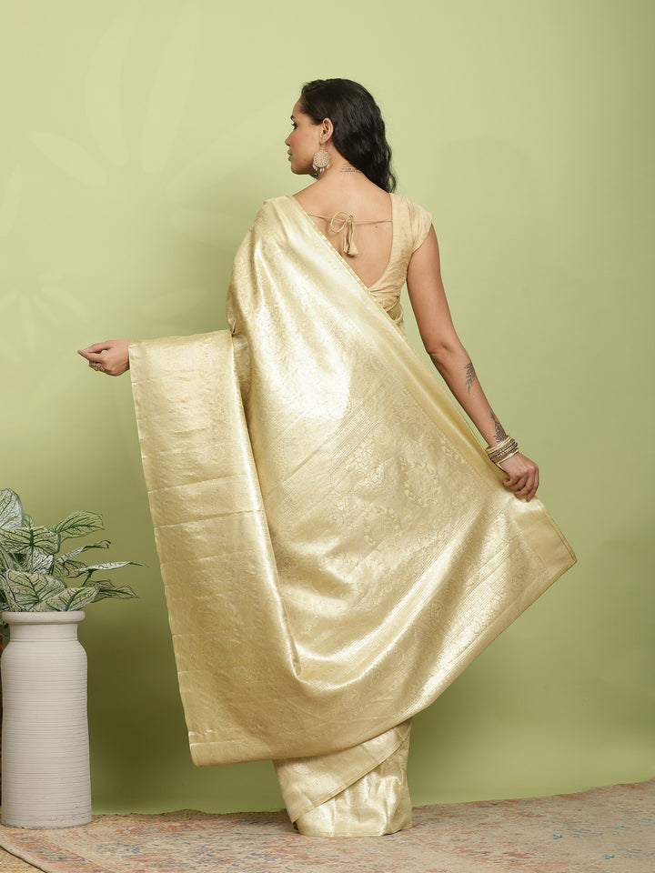 Golden Beige Woven Design Art Silk Saree