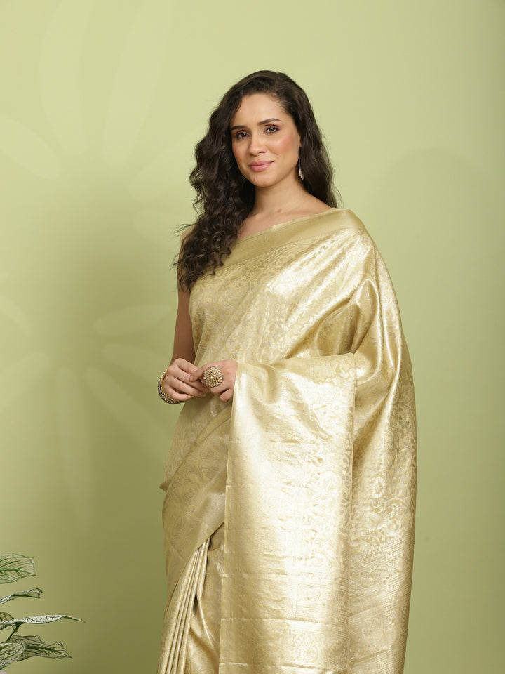 Beige Woven Design Art Silk Saree