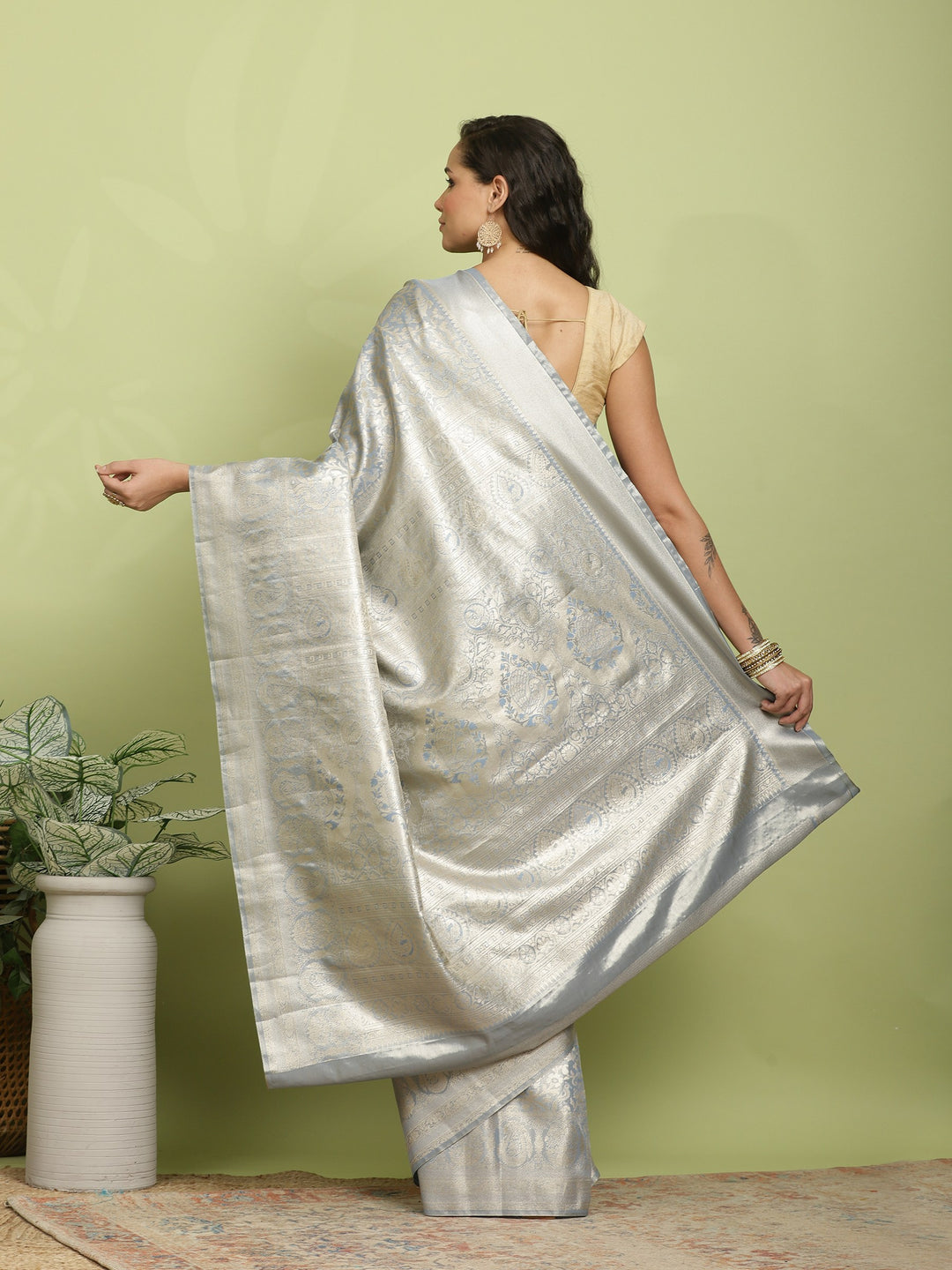 Grey Woven Design Art Silk Saree