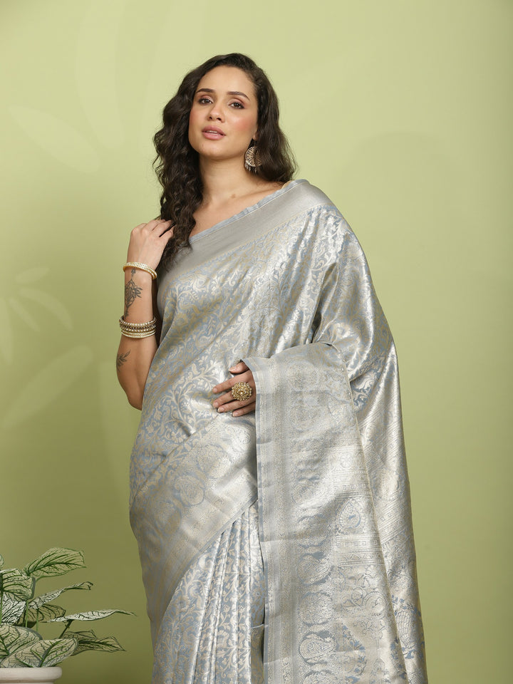 Grey Woven Design Art Silk Saree