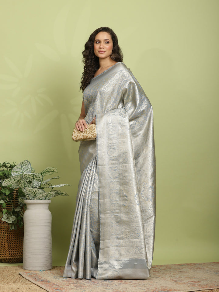 Grey Woven Design Art Silk Saree