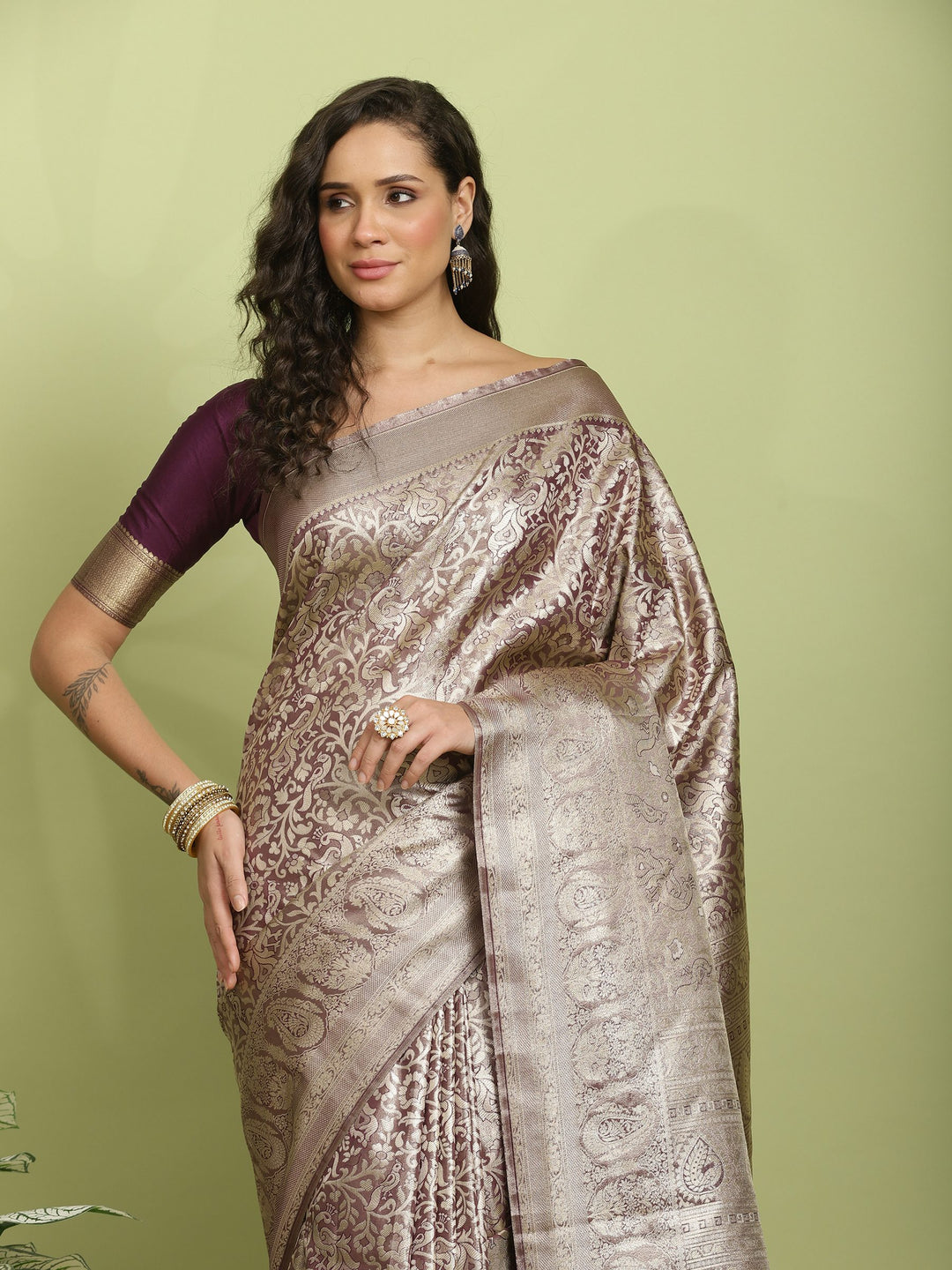 Wine Woven Design Art Silk Saree