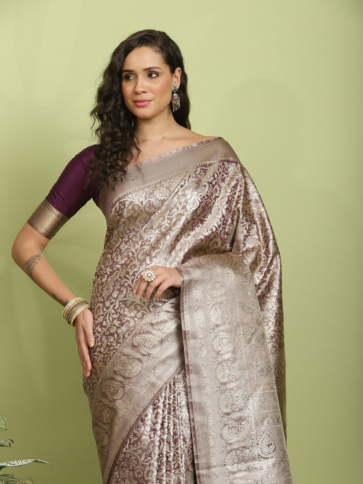 Wine Woven Design Art Silk Saree