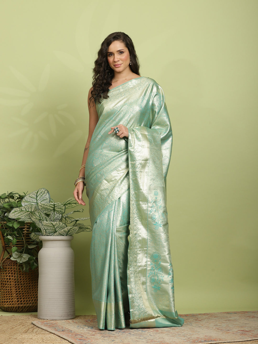 Green Woven Design Art Silk Saree