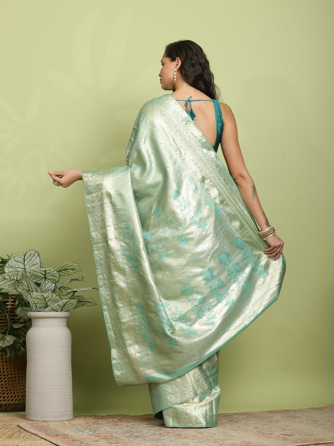 Green Woven Design Art Silk Saree