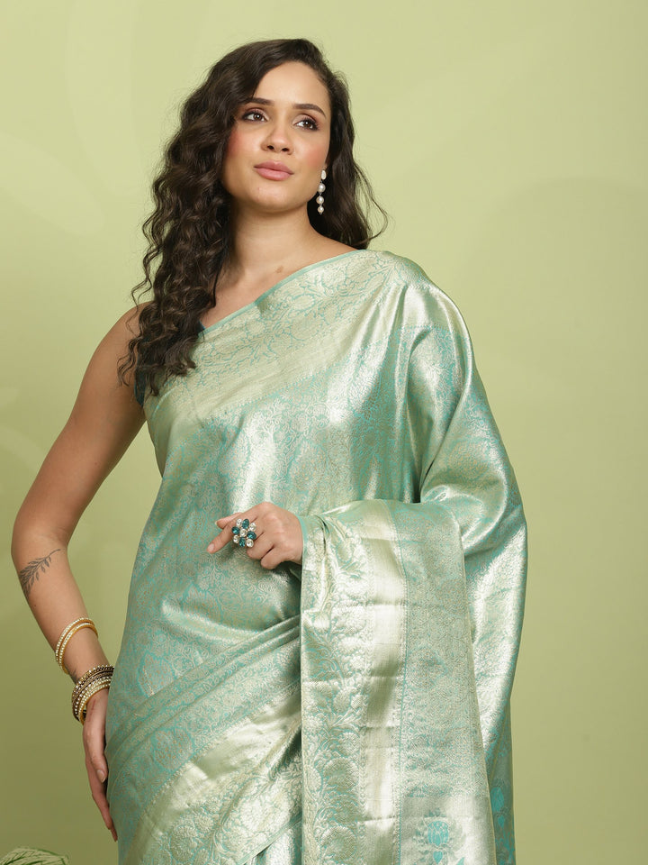 Green Woven Design Art Silk Saree
