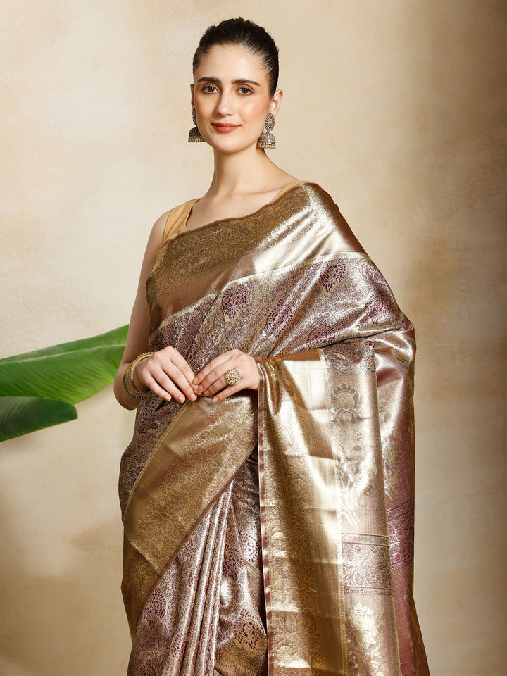 Onion Pink Kalamkari Woven Design Art Silk Saree