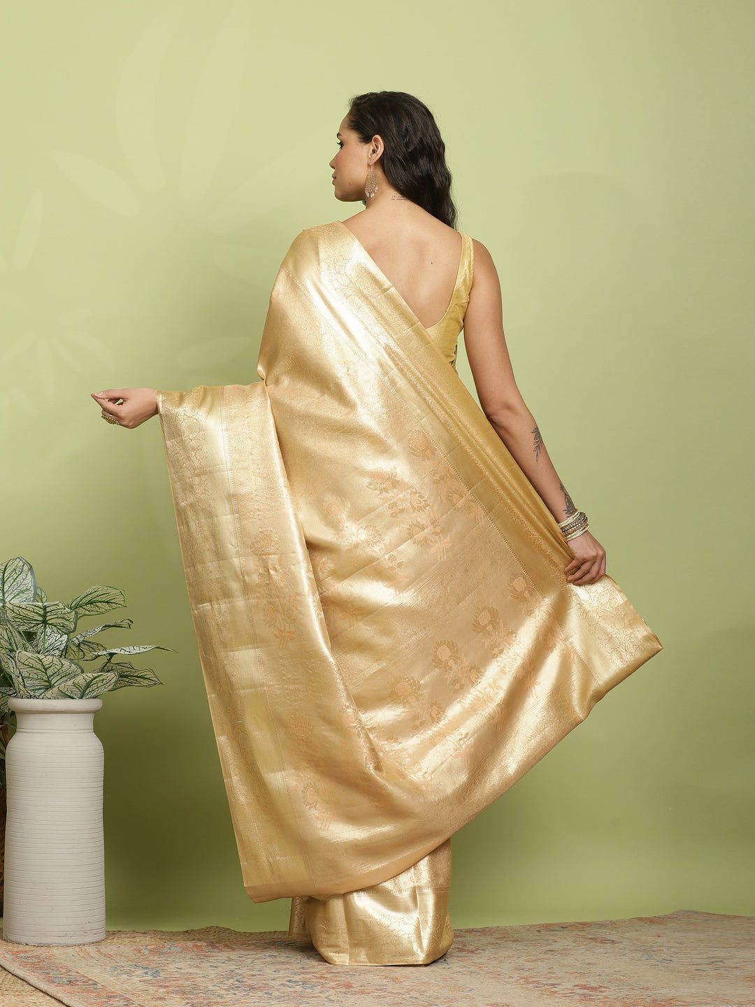 Peach Woven Design Art Silk Saree