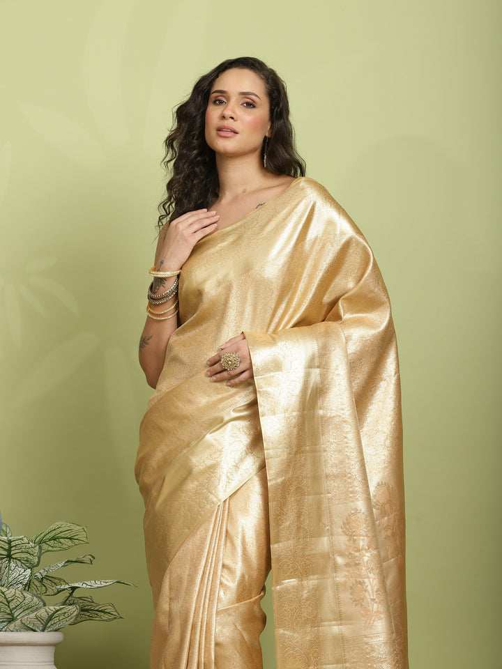 Peach Woven Design Art Silk Saree