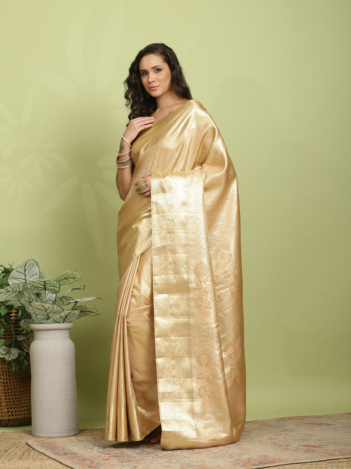 Peach Woven Design Art Silk Saree