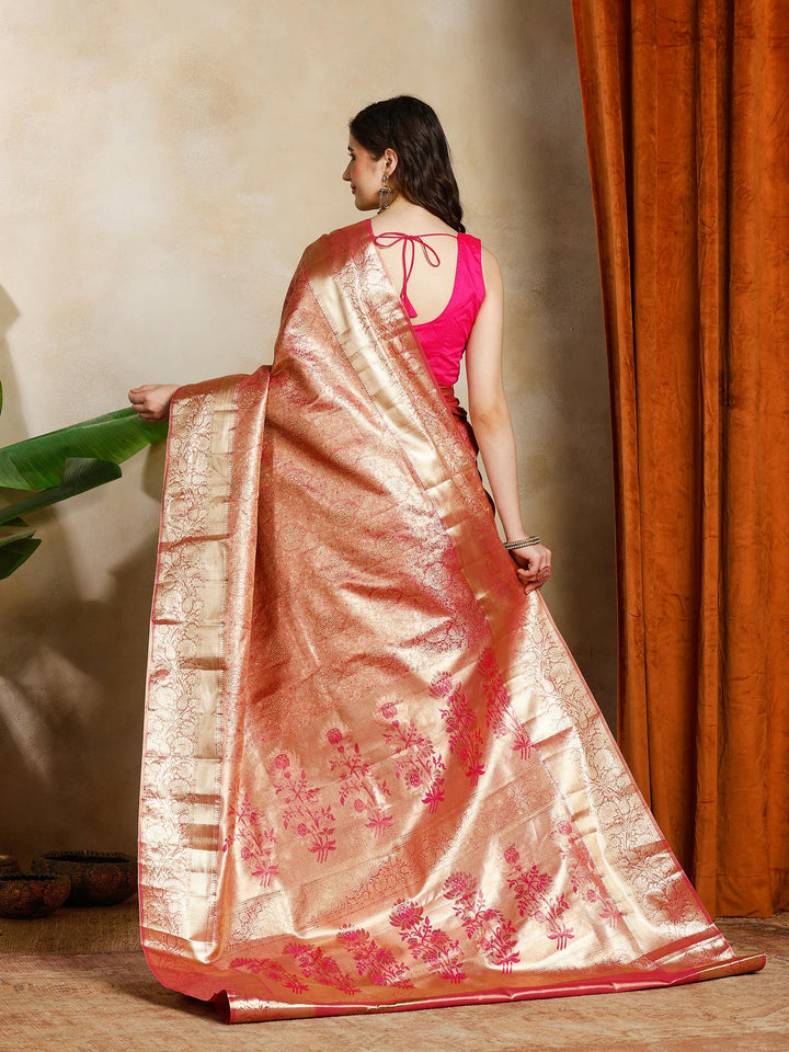 Pink Kalamkari Woven Design Art Silk Saree
