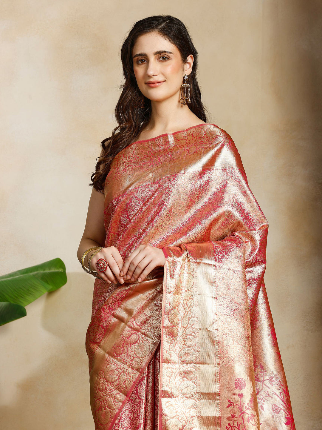 Pink Kalamkari Woven Design Art Silk Saree