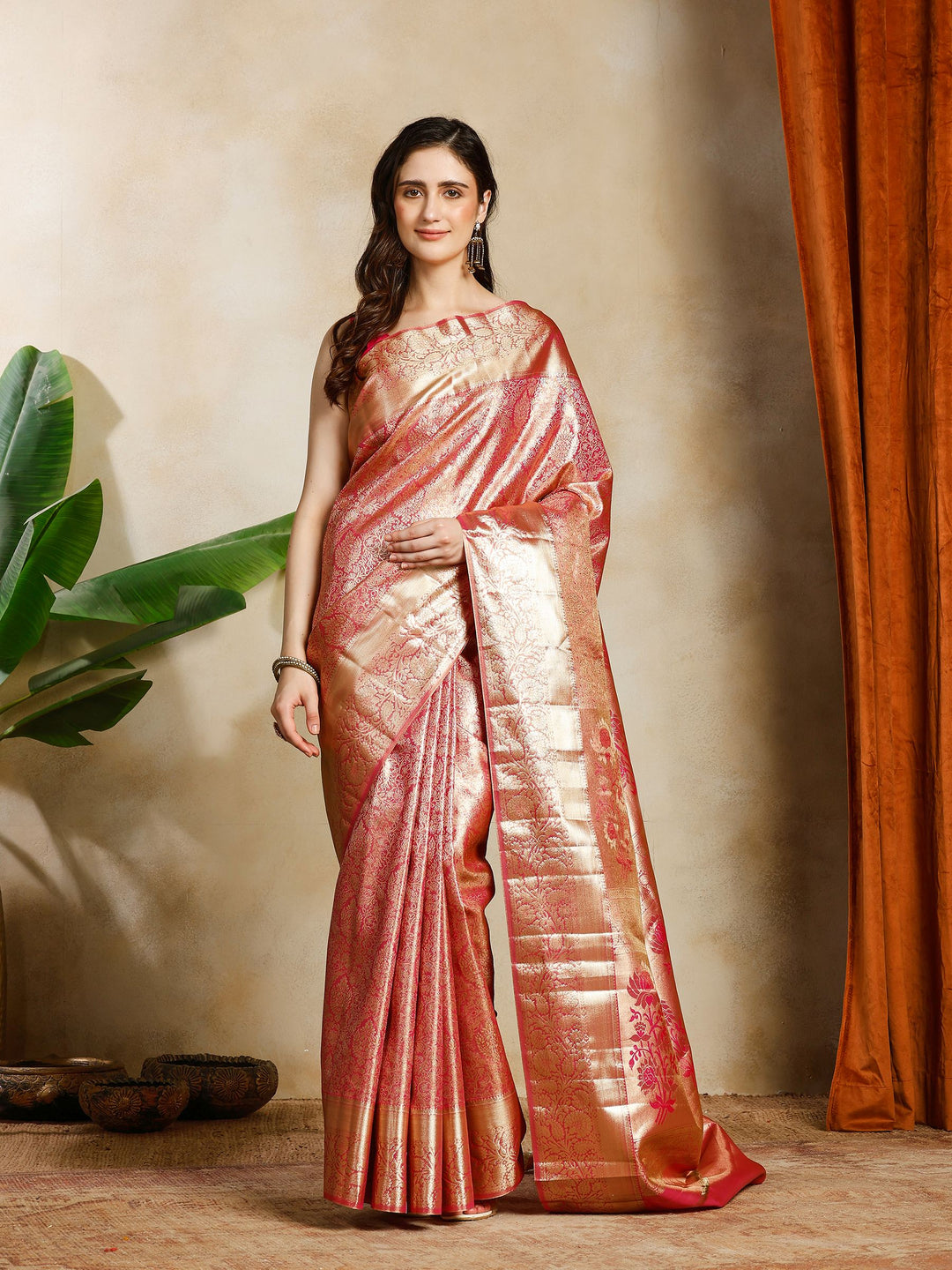 Pink Kalamkari Woven Design Art Silk Saree