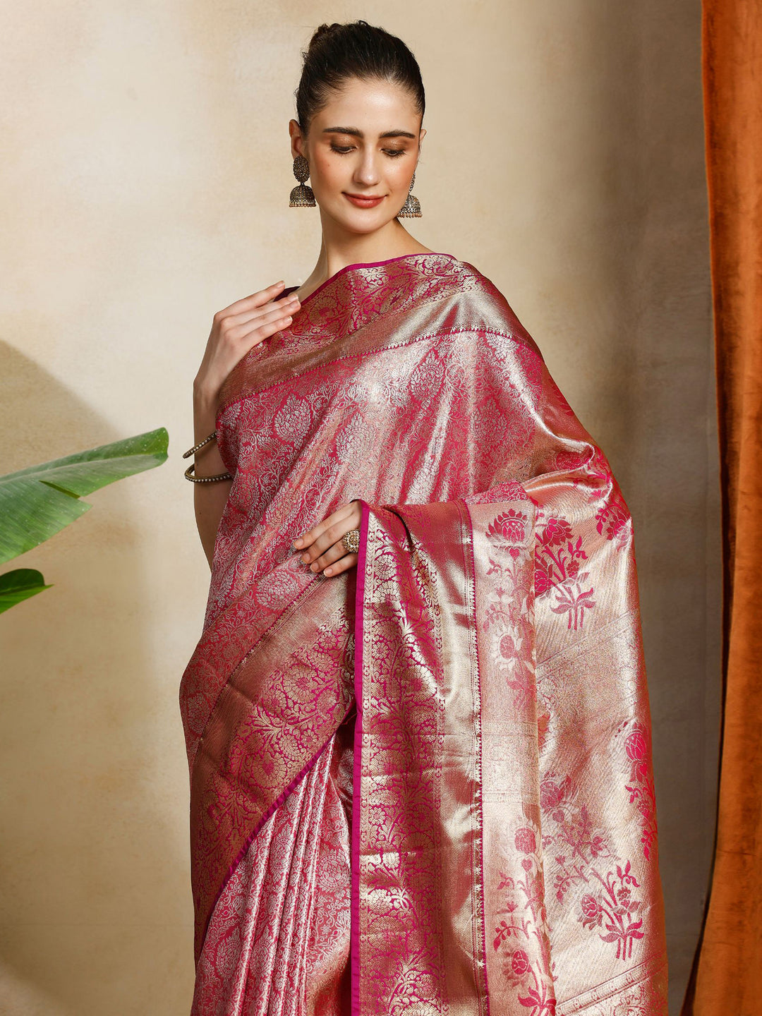 Rani Kalamkari Woven Design Art Silk Saree