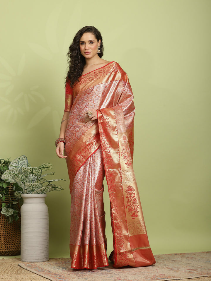 Rust Red Woven Design Art Silk Saree