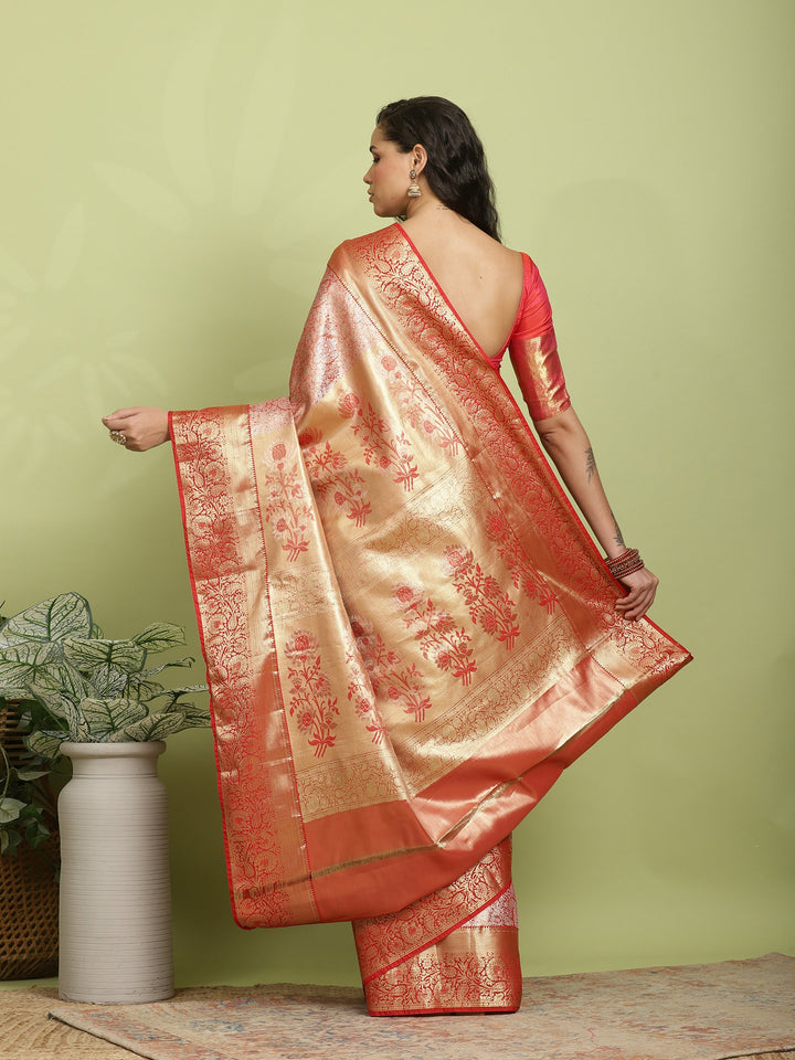 Rust Red Woven Design Art Silk Saree