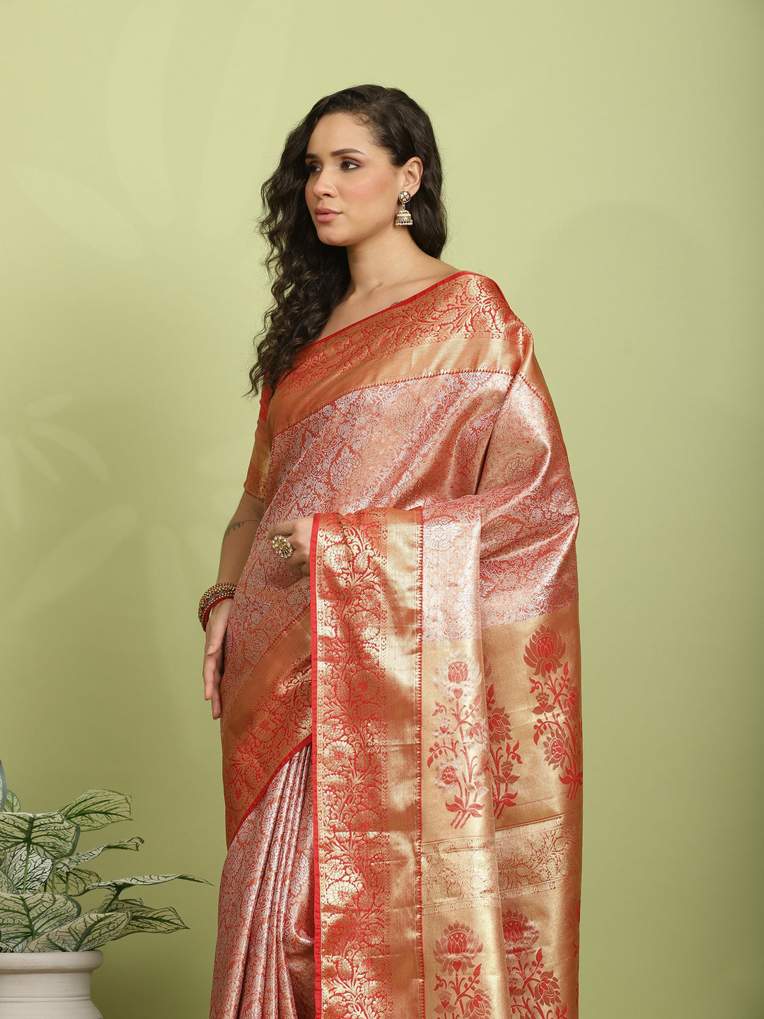 Rust Red Woven Design Art Silk Saree