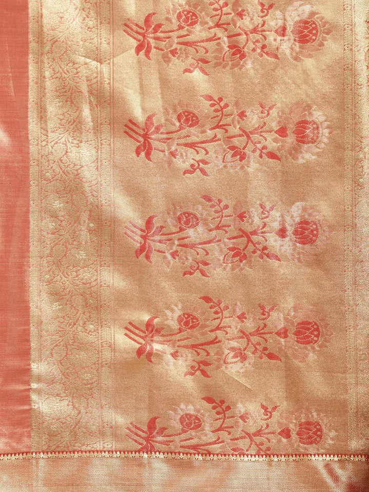 Rust Red Woven Design Art Silk Saree