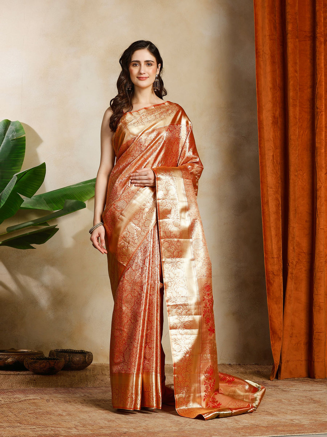Rust Kalamkari Woven Design Art Silk Saree