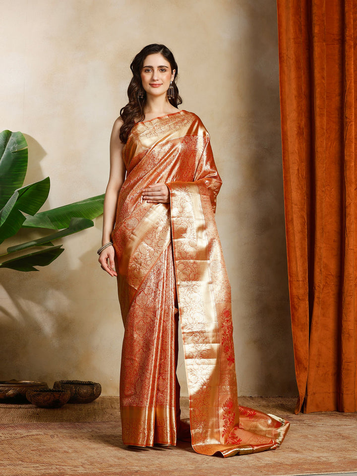 Rust Kalamkari Woven Design Art Silk Saree