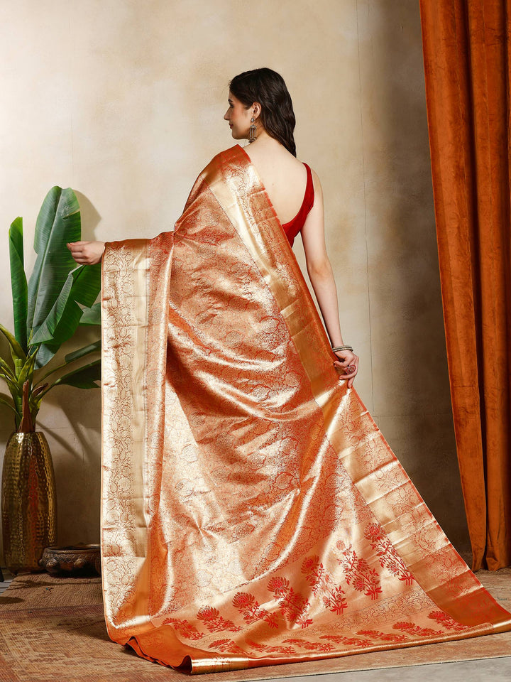 Rust Kalamkari Woven Design Art Silk Saree