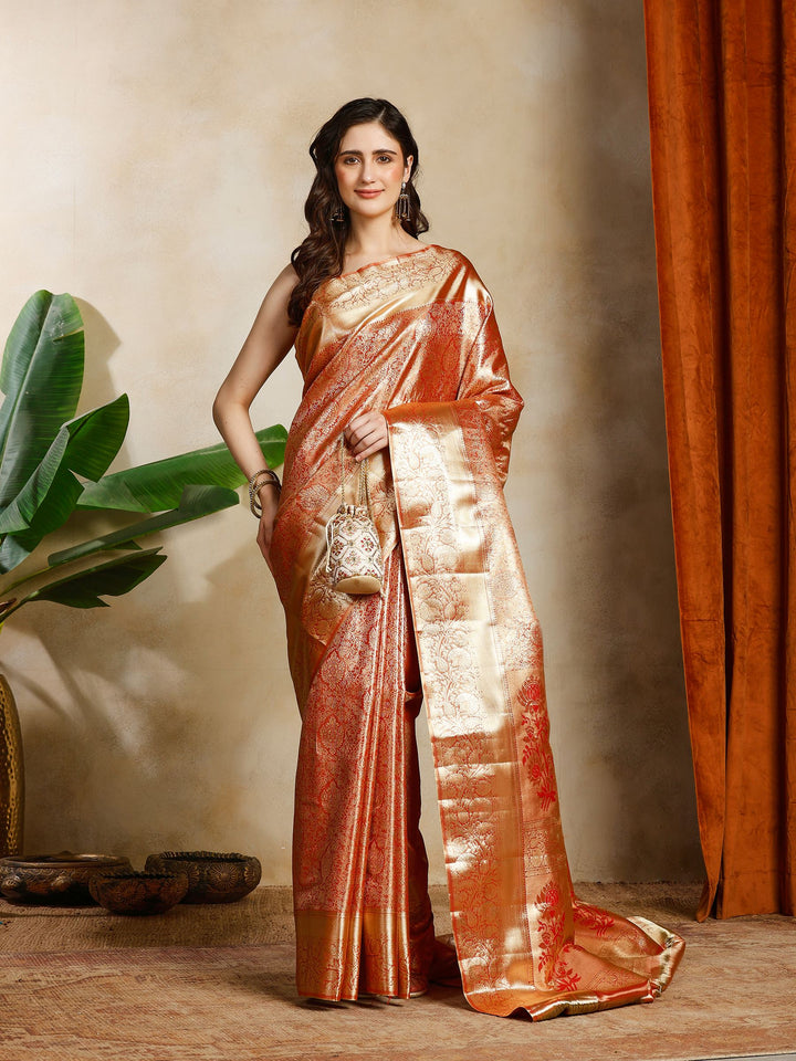 Rust Kalamkari Woven Design Art Silk Saree