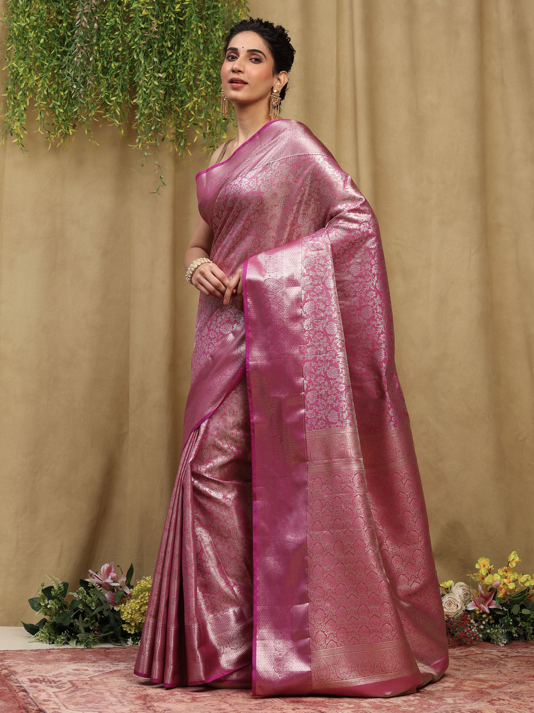 Magenta Kalamkari Woven Design Art Silk Saree