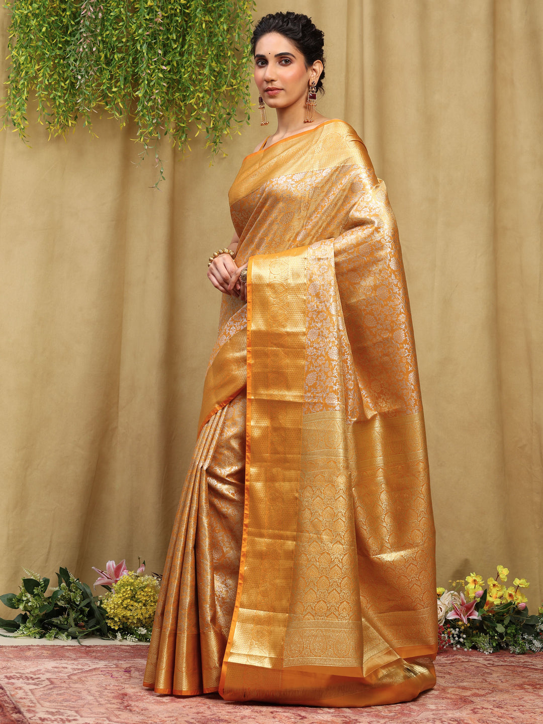 Orange Kalamkari Woven Design Art Silk Saree