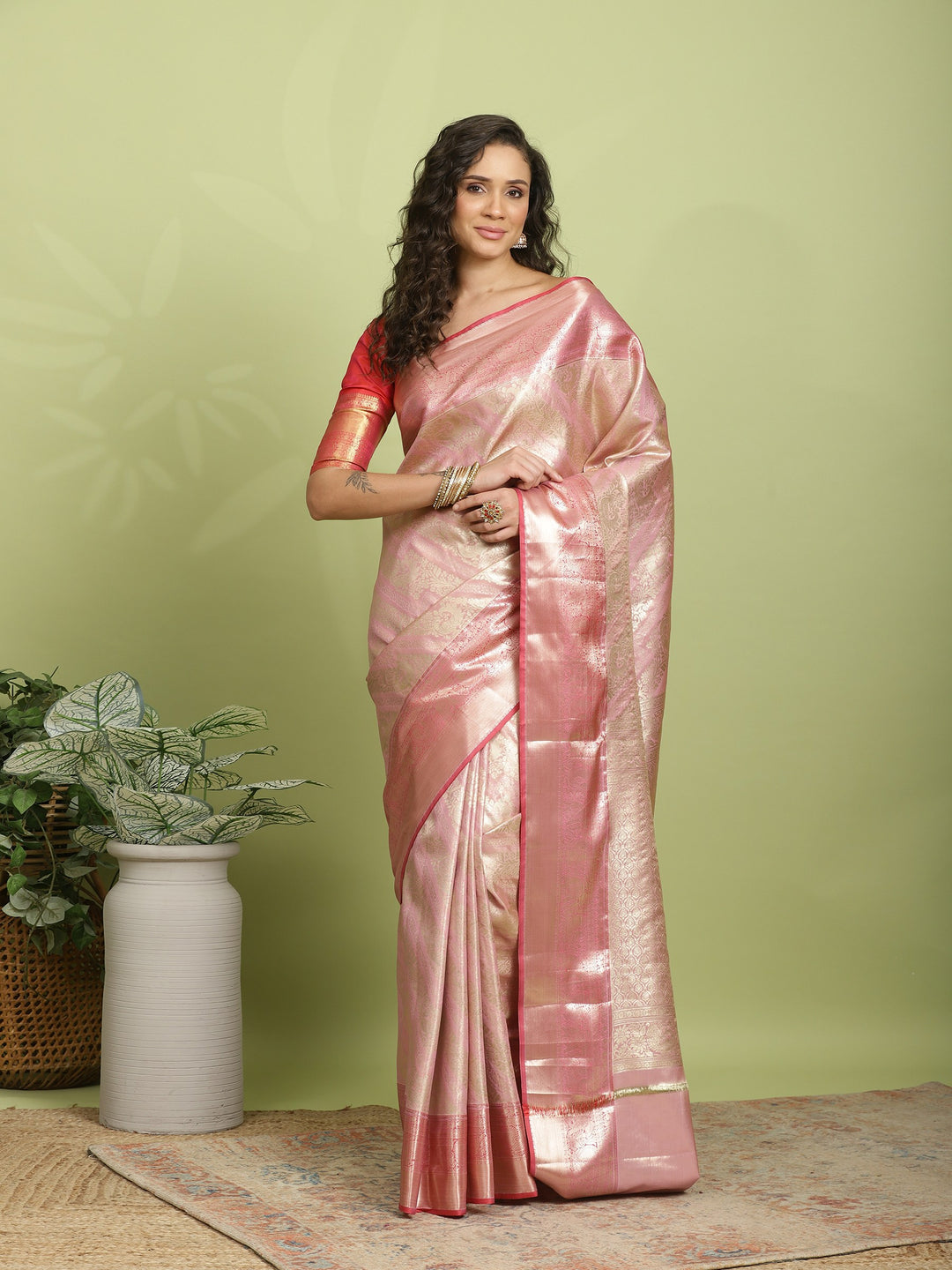 Pink Woven Design Art Silk Saree