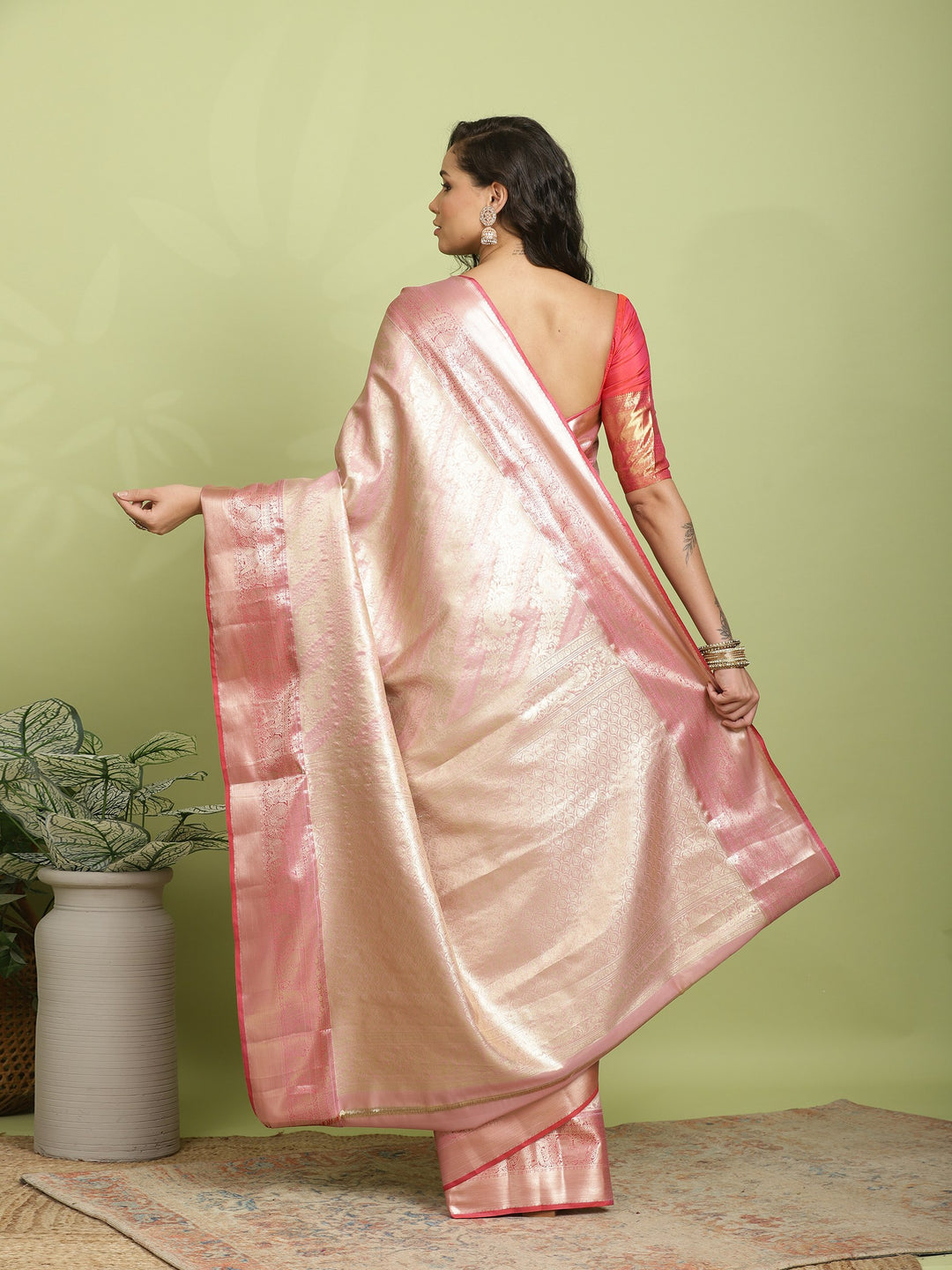 Pink Woven Design Art Silk Saree