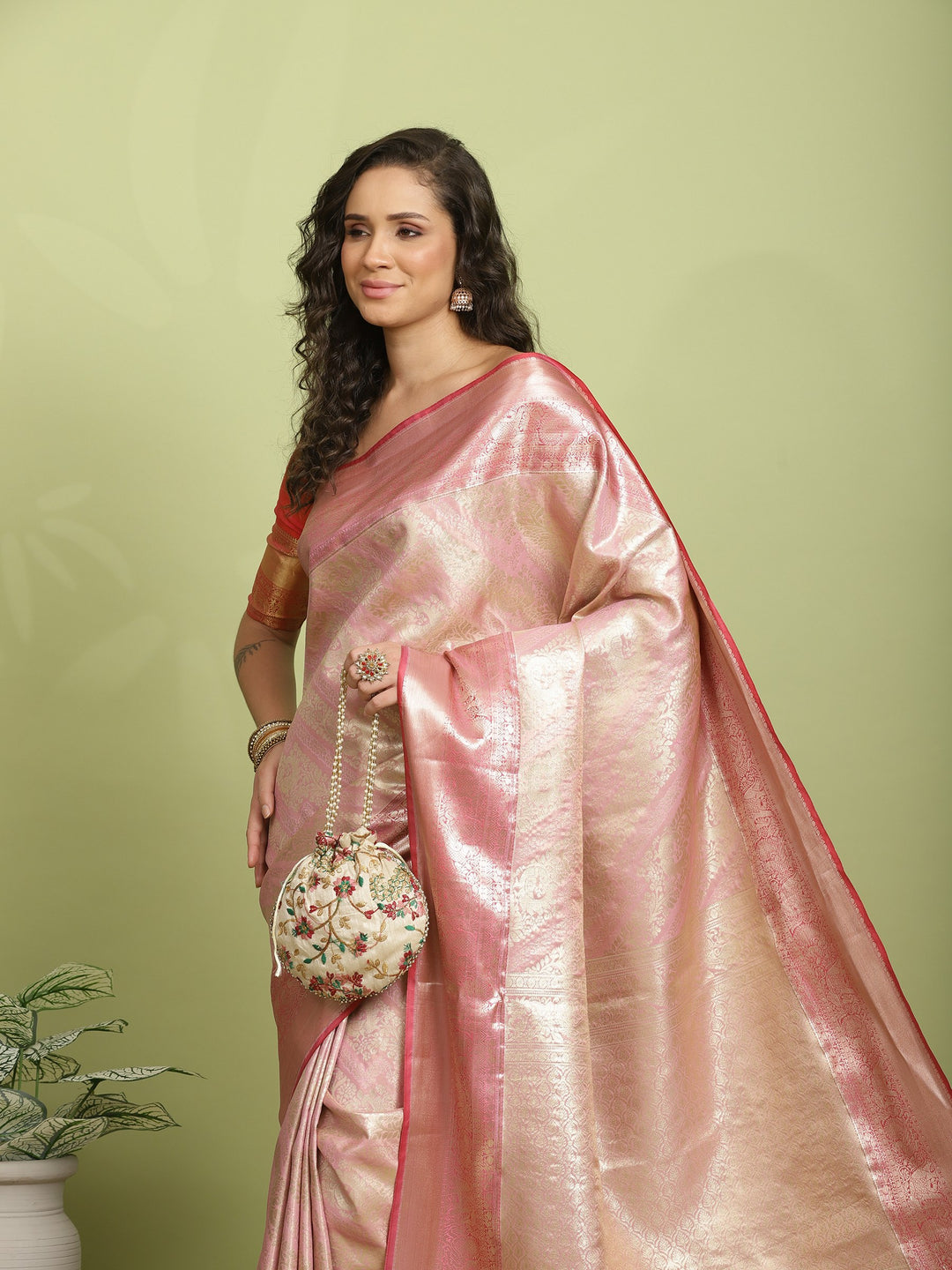 Pink Woven Design Art Silk Saree