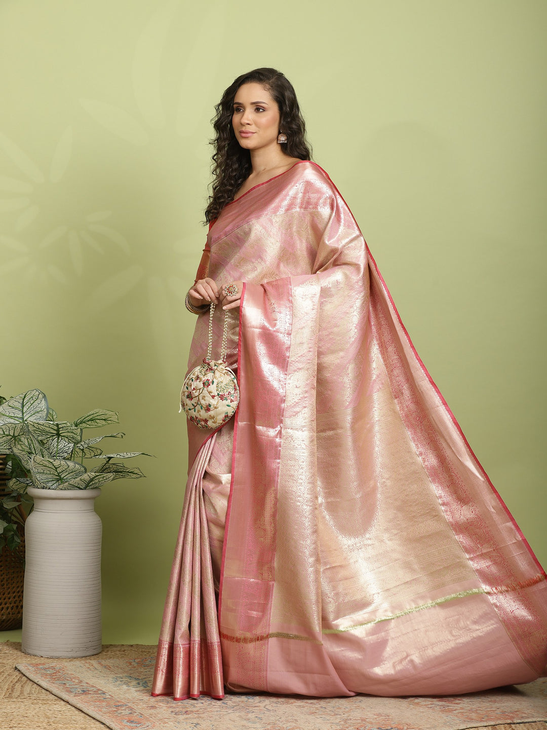 Pink Woven Design Art Silk Saree