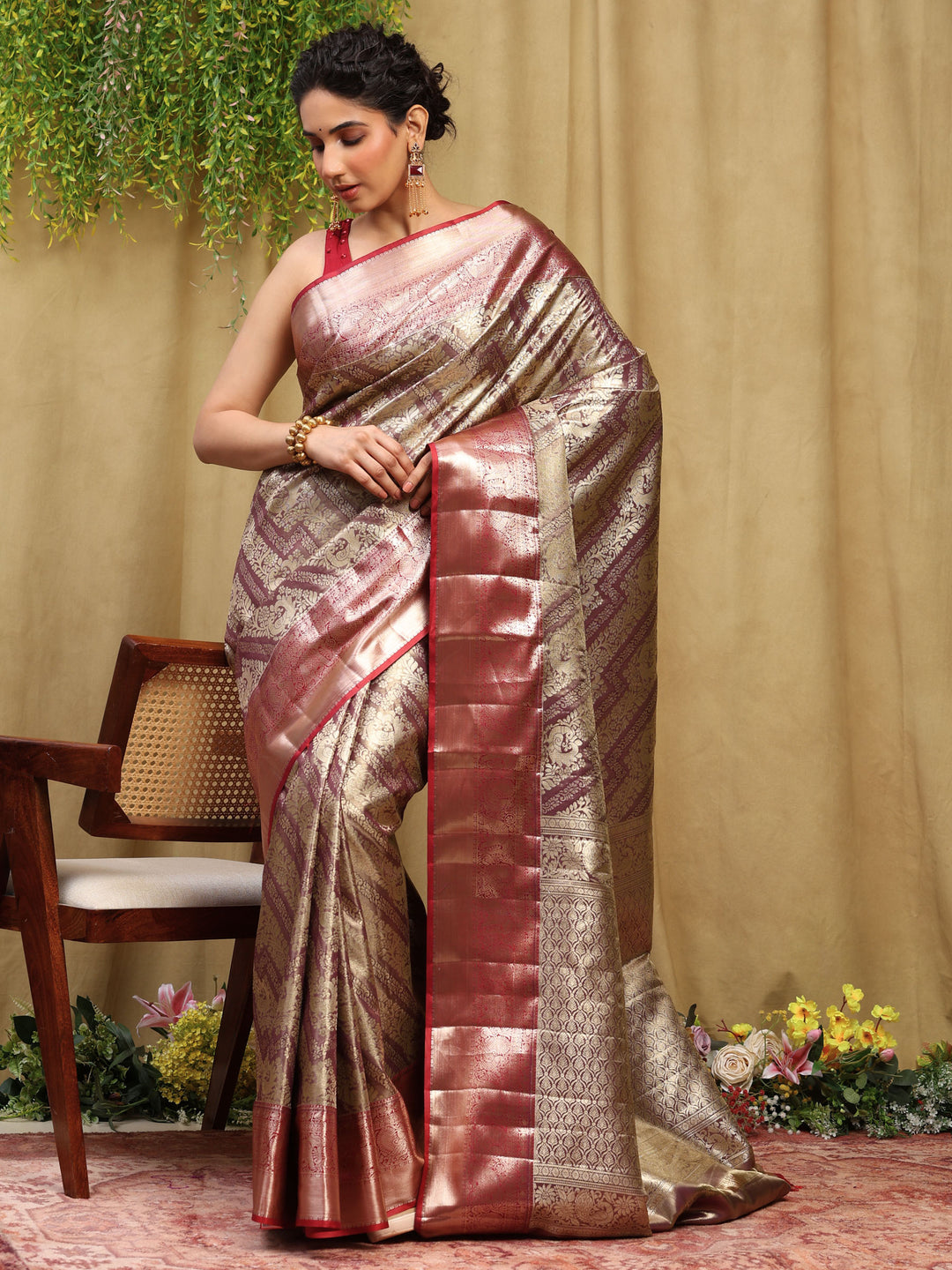 Wine Woven Design Art Silk Saree