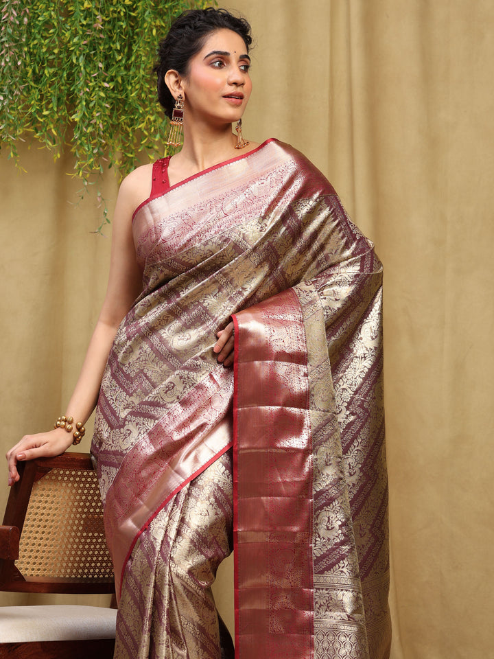Wine Woven Design Art Silk Saree