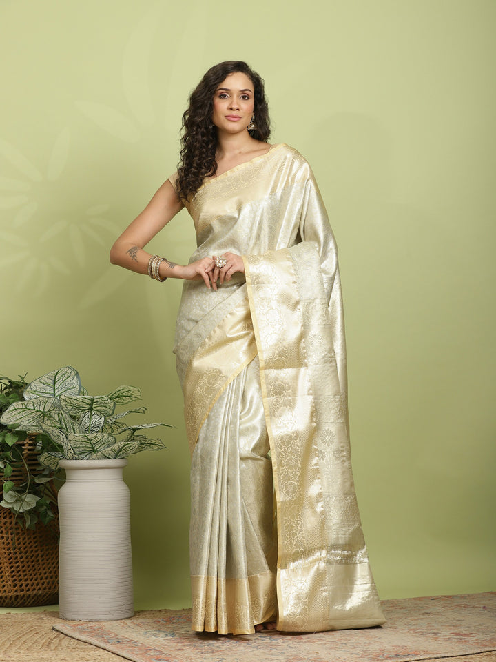 Beige Woven Design Art Silk Saree