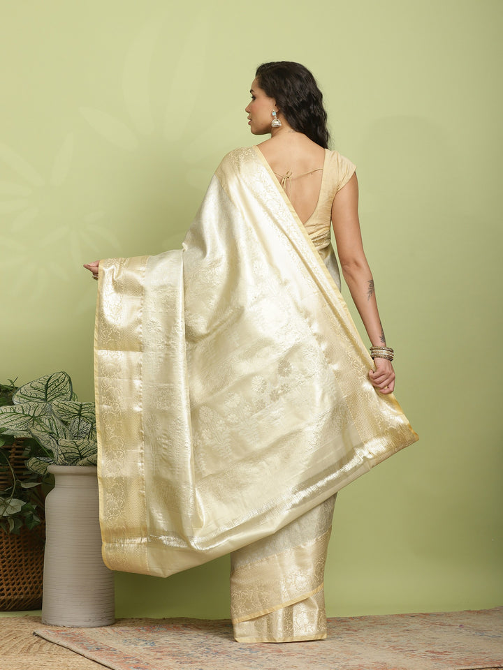 Beige Woven Design Art Silk Saree