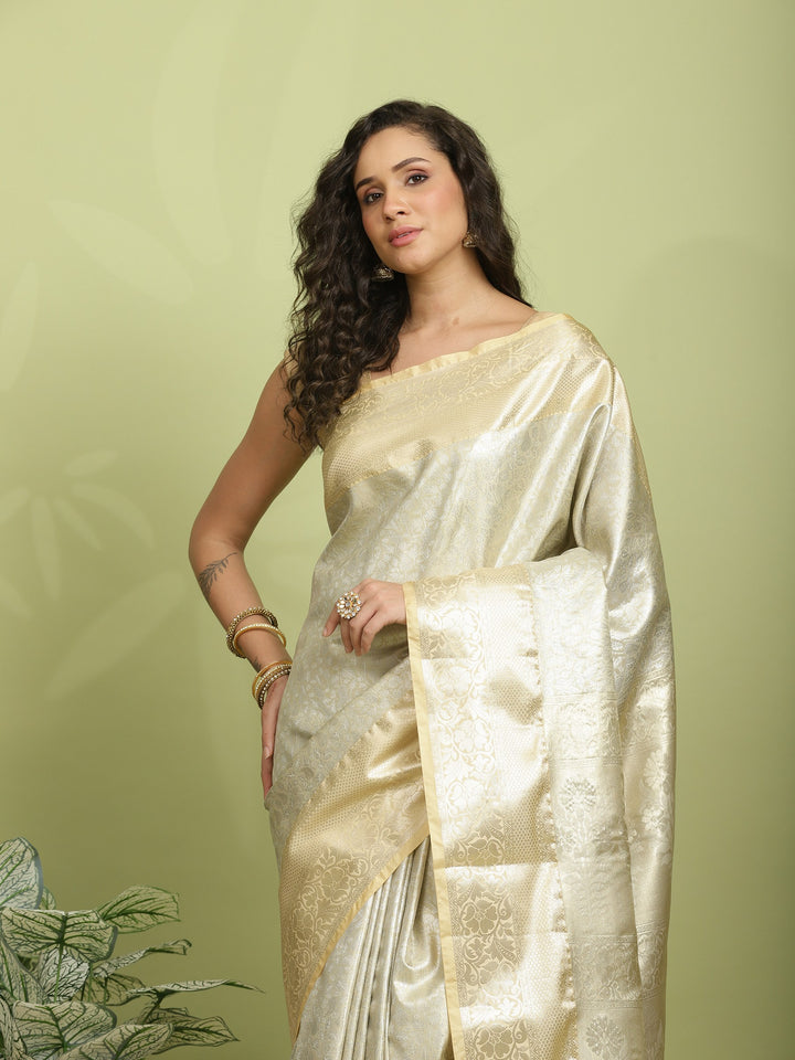 Beige Woven Design Art Silk Saree