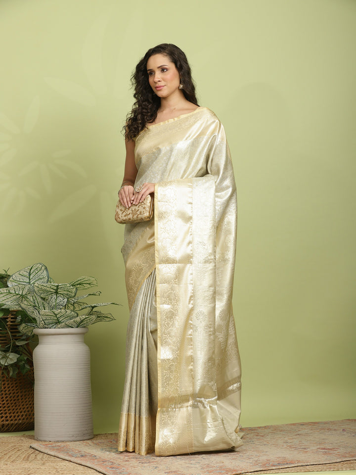 Beige Woven Design Art Silk Saree